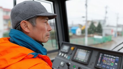 高度な制御システムを備えた日本の重機を管理する熟練オペレーター