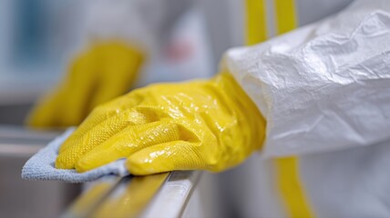 技術者が、明るく鮮やかな色で衛生状態の改善のために日本でシンク下のカビ除去を実施しています