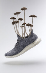 Athletes foot. Shoe hygiene Avantgarde shoe design incorporating mushroom motifs to highlight sustainability