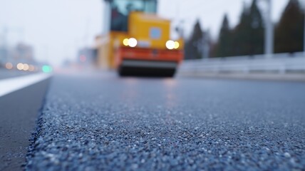 舗装機械を使った活気のある道路建設現場