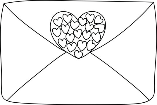 One line drawing of heart envelope