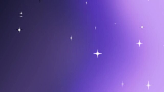 Magical, shimmering white stars twinkle and dance across a deep violet to soft lavender gradient background, creating a dreamy, celestial atmosphere. Abstract