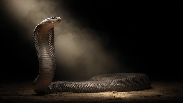 King Cobra Raised in Defensive Pose Dramatic Studio Wildlife Concept
