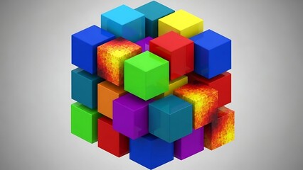 Colorful 3D cubes stacked together tightly.
