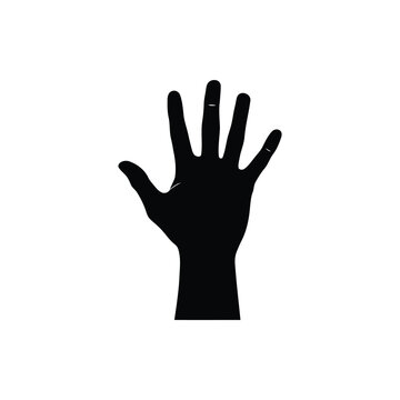 Hand Reaching Upward Silhouette Vector. Stretched Fingers Gesture Black Silhouette. Uplifted Human Hand Clip Art Illustration.