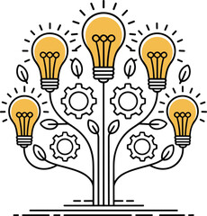 Naklejka premium Lightbulb Tree Concept with Gears and Leaves Stock Illustration