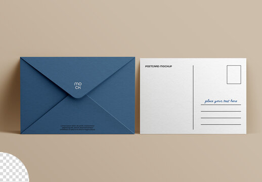 Stationery Envelope With Postcard Mockup Isolated