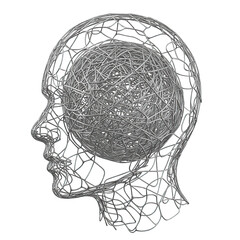 Wireframe human head with tangled brain