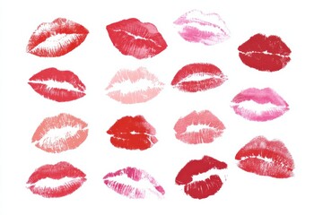 Collection of vibrant lipstick prints in various shades and shapes