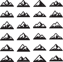 Set of black mountain icons and silhouettes for logo or design