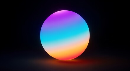 Glowing sphere with vibrant gradient of purple, blue, and orange light on a dark background, abstract design