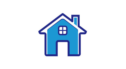 Fototapeta premium Minimalist House Icon In Blue And White Colors Representing Home Design And Property