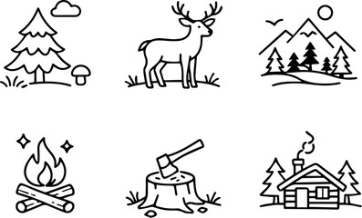 Obraz premium Forest landscape and camping line icon collection 