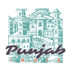 Fototapeta premium Vector design with urban illustration of the Punjab region in India.