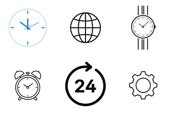Collection of icons representing time, cycles, and global connectivity concepts