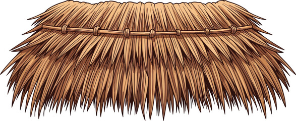 Vector illustration of a traditional thatched roof made from dried palm leaves or straw, commonly found on huts © MDMUKTADIR