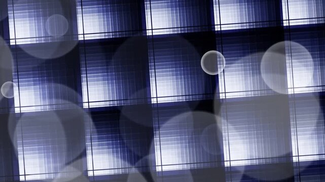 Abstract Blue and White Plaid Pattern with Bokeh Circles Dynamic Background.