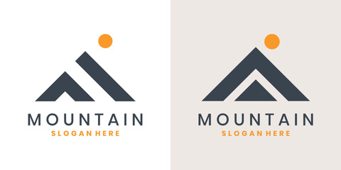 Minimal mountain logo design with sun