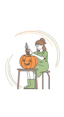 Joyful Person Carving Spooky Halloween Pumpkin For Festive Decorations