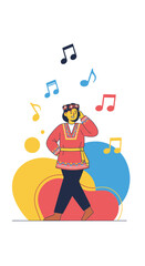 Obraz premium Joyful Person Dancing To Melodious Tunes Surrounded By Colorful Abstract Shapes