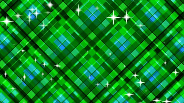Sparkling Green and Blue Plaid Pattern Background Loop.