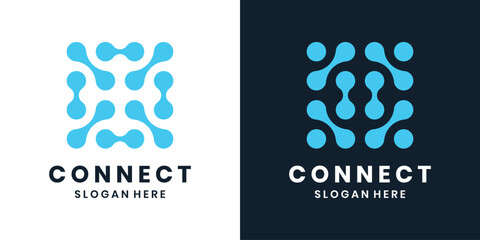 Tech logo with connected digital network icon