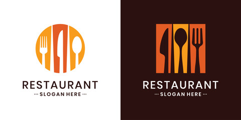 Restaurant logo with fork, knife, and spoon icon
