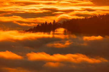 Fototapeta premium Summer sunset above the clouds at Kostenz, Perasdorf, Straubing-Bogen, Bavarian forest, Bavaria, Germany