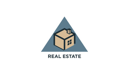 Minimalist Real Estate Logo Featuring A Geometric House Within A Triangle Shape