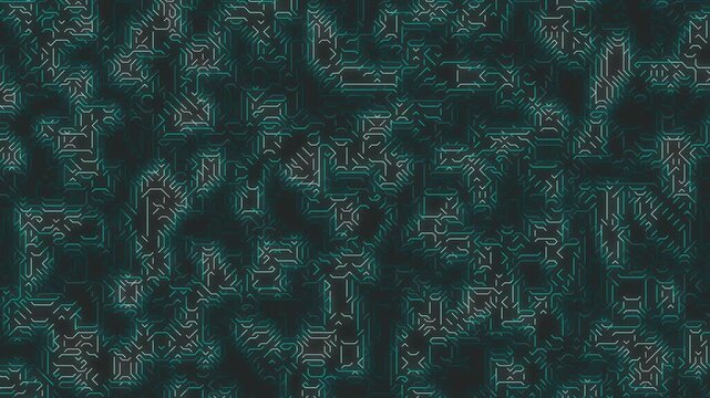 Abstract glowing digital grid pattern with a dark, moody, and futuristic aesthetic, resembling futuristic circuit boards or cosmic nebulae. Abstract