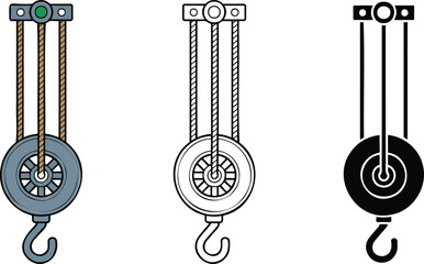 Naklejka premium Pulley system silhouette & Outline and illustration set isolated on transparent background
