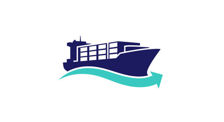Modern Cargo Ship Silhouette Navigating The Seas With A Forward Arrow Symbol