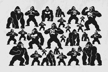 Collection of aggressive gorilla illustrations in dynamic poses © DzgnVibe