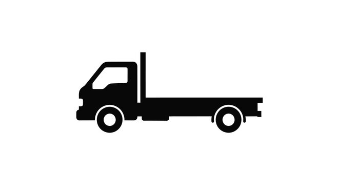 A minimalistic black silhouette depicts a side view of a small simple utility truck or pickup high quality