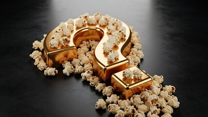 Golden question mark symbol with popcorn.