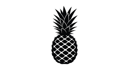 A striking black and white silhouette depicts a whole pineapple with a prominent crown and textured skin high quality professional © MIRAJ02