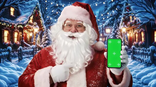 Santa Claus Holding Green Screen Phone.