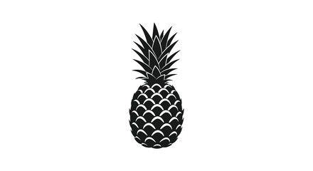 A striking black and white illustration depicts a whole pineapple with detailed textures and a defined crown high quality professional © MIRAJ02