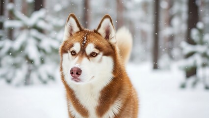 Husky Dog in Snowy Forest Environment.