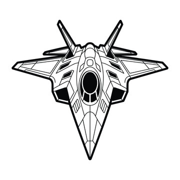 Stylized futuristic fighter jet aircraft with sharp angular wings and canopy isolated on transparent background