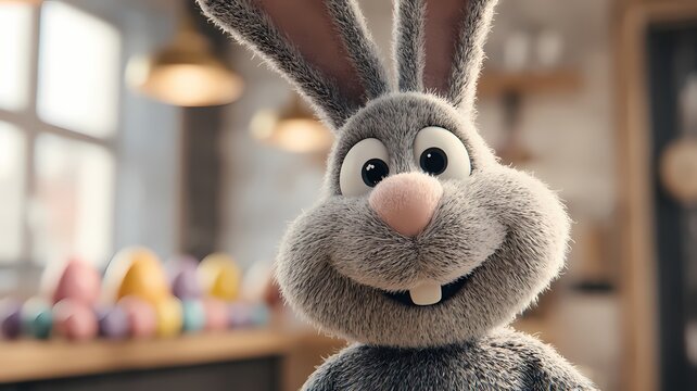 Ein lustiger Osterhase bei der Arbeit.