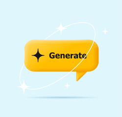 3d Yellow Speech Bubble Icon with Sparkle Sign Generate Concept Cartoon Design Style. Vector illustration Using of Artificial Intelligence Technology