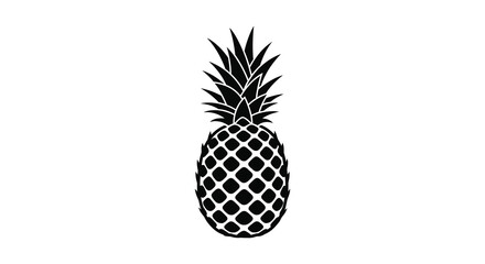 A striking black and white silhouette depicts a whole pineapple with detailed textured skin and spiky leaves high quality professional © Kuntol02