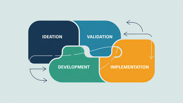 Strategic Development Cycle: A visual representation of a cyclical development process, illustrating the key stages of ideation, validation, development, and implementation.