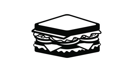 A simple black and white illustration depicts a stacked sandwich with visible layers of fillings high quality professional