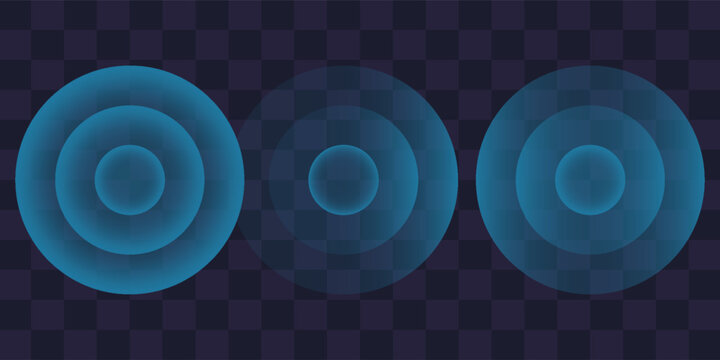 Sound wave. Signal concentric circle. Round light effect. Wifi range. Radio station signal. Water ripple with circle waves. A place or a painful point. Radar screen. Vector effect.