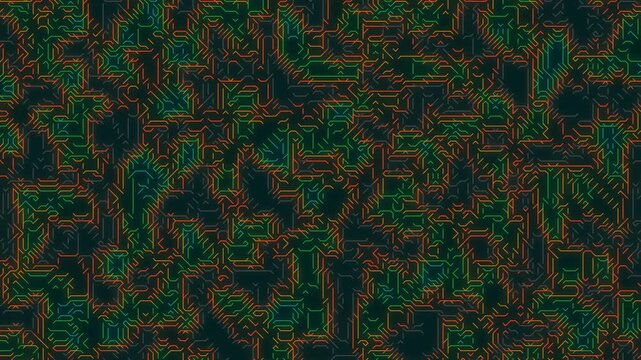 Abstract textured digital art with a topographic map aesthetic, featuring interlocking emerald green and earthy brown organic shapes creating a complex, vibrant, and detailed surface pattern