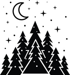 Fototapeta premium night forest, crescent moon, stars