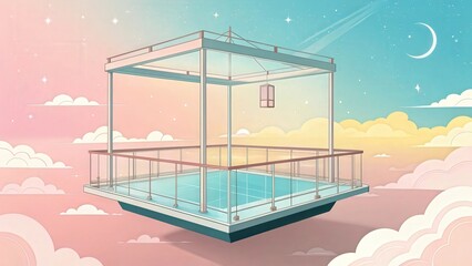 Floating glass platform on pastel background for product display