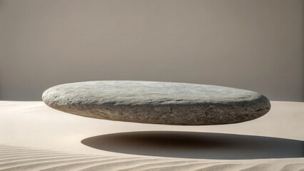 Floating stone slab on neutral background with elegant shadow